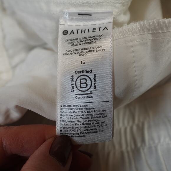 Athleta Pants Womens 16 Cabo Linen Wide Leg Pant White Beachy Relaxed Lagenlook - Picture 7 of 11